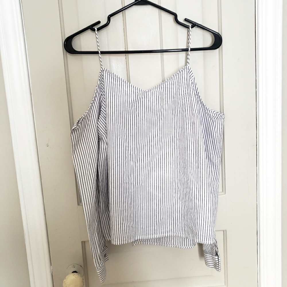 Calvin Klein cold shoulder top, blue/white striped